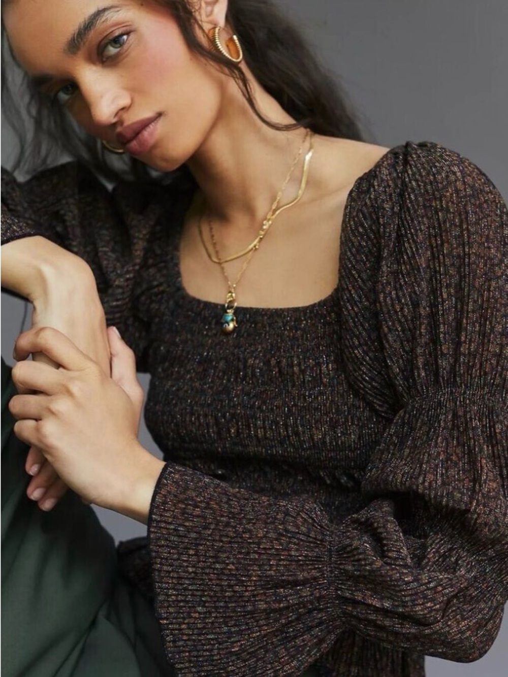 Anthropologie Bishop Shimmer Smocked Top